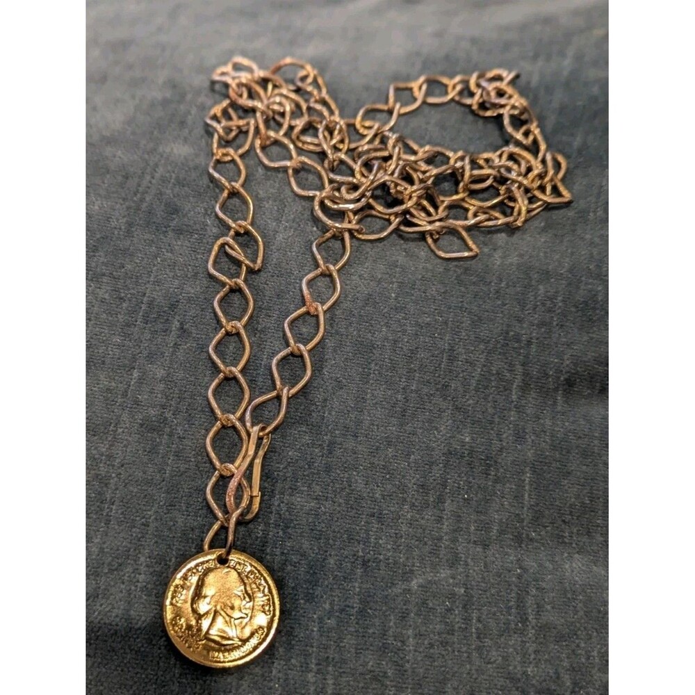 Vntg George Washington Coin Pendant Necklace 1st President USA Gold Tone Chain
